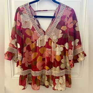 DR2 Sheer Floral Crochet Ruffle Sleeves